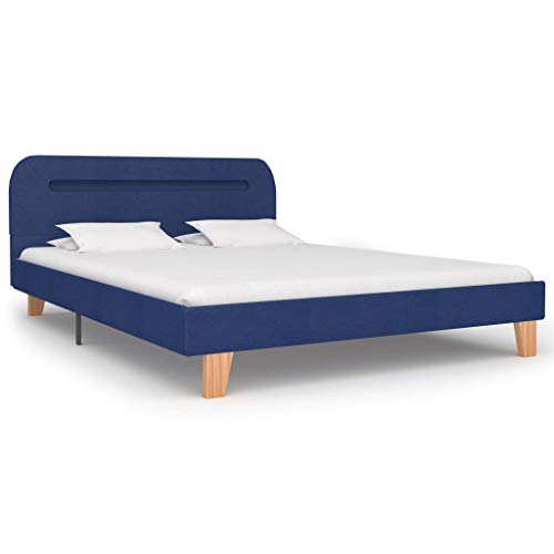 vidaXL Estructura de Cama con LED 140x200 cm Decoración Dormitorio DIseño Habitación Hogar Casa Mobiliario Muebles Bricolaje Tela Azul