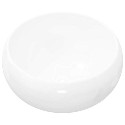 vidaXL Lavabo Redondo Moderno de Cerámica Blanco Lavamanos Cuarto de Baño Aseo