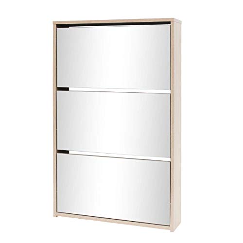 vidaXL Mueble Zapatero con 3 Cajones Desplegables con Espejo Roble 63x17x102,5cm vidaXL Mueble Zapatero con 3 Cajones Desplegables con Espejo Roble 63x17x102,5cm