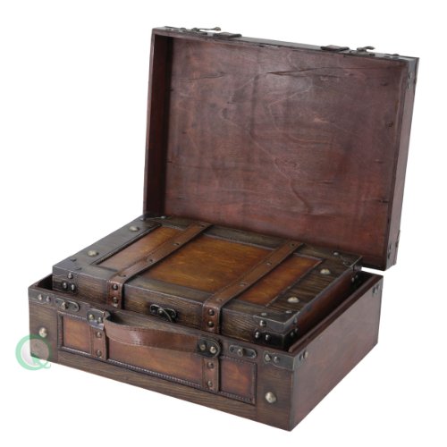 Vintiquewise Maleta de Estilo Antiguo Caja Decorativa con Correas, Madera Envejecida marrón, Juego de 2.