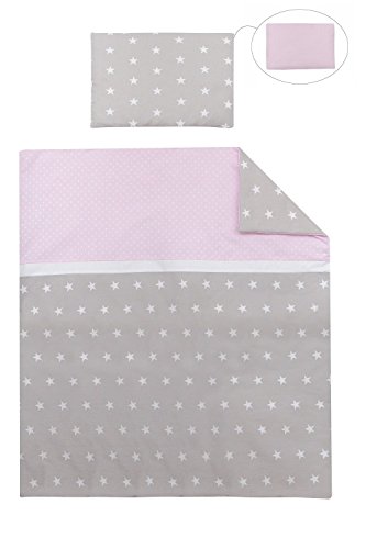 Vizaro - Edredón Minicuna y Almohada Cuna de Colecho - Algodón Puro - 70x80cm - Hecho UE, OekoTex - Estrellitas Rosa