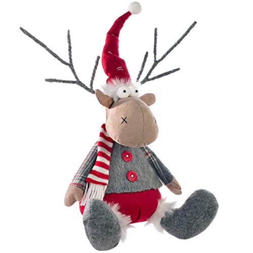 WeRChristmas - Figura de Reno de Navidad sentada, Multicolor, 24 cm WeRChristmas - Figura de Reno de Navidad sentada, Multicolor, 24 cm