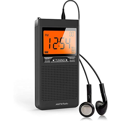 WFGZQ Radio Portátil Am FM Radio Personal con Excelente Recepción Funciona con 2 Baterías AAA con Auricular Stero, Radio Reloj Despertador Digtail