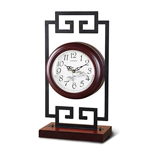 WYZQ Reloj de Manto con diseño de Esfera de Doble Cara Reloj de Chimenea Hecho de Madera Maciza y Marco de Hierro metálico Diseño Retro silencioso Reloj de Escritorio con Pilas (marrón), Relojes