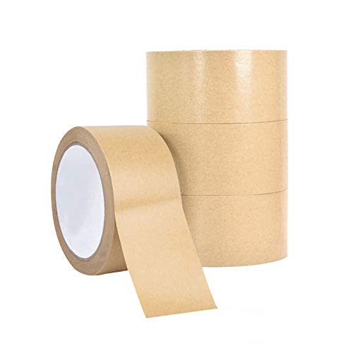 XGzhsa Cinta de papel kraft, cinta de papel de embalaje, 4 rollos de cintas Kraft marrón reciclables Cintas de embalaje autoadhesivas para paquetes y marcos de fotos (50 mm x 30 m)