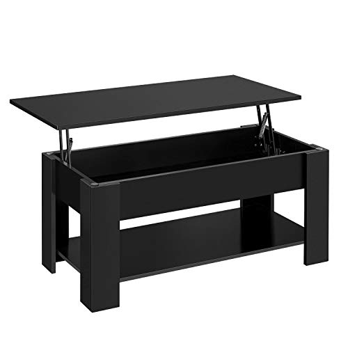 Yaheetech Mesa Centro Elevable de Madera Negro Múltifuncional con Revistero 98 x 50 x (42-55,5) cm para Comedor Sala de Estar Mesa de Salón de Estilo Moderno