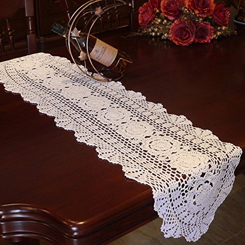 yazi Camino de mesa ovalado vintage sofá cubierta hueco algodón para decoración de fiesta de boda blanco 30 x 90 cm