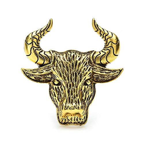 YJRIC Broche Broches de Ganado de Toro Vintage para Mujeres, Hombres Broches de Ganado de Toro para Mujeres, año del Zodiaco, Oro