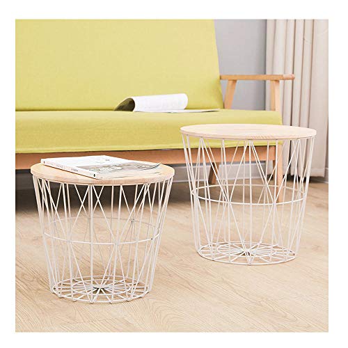 YTSFT Moderna Mesita Auxiliar Salón Mesa de Café Metal Madera Bandeja Sofá Mesa de Centrodormitorio Cesta de Almacenamiento Mesa de Centro Mesita de Noche Balcón decoración-Trompeta Blanca