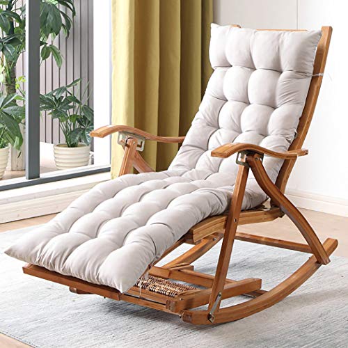 YXWJ Tumbona de Madera Sillón reclinable de bambú Robusto y cómodo Mecedora Diseño ergonómico Chaise de Respaldo Alto Tumbona Plegable para jardín al Aire Libre con reposapiés