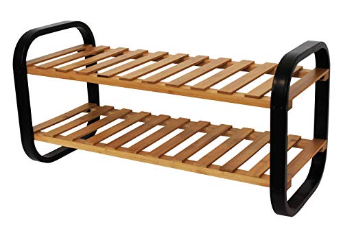 Zapatero de bambú y metal – 2 estantes – Natural/negro – 66 x 28 x 33 cm Zapatero de bambú y metal – 2 estantes – Natural/negro – 66 x 28 x 33 cm