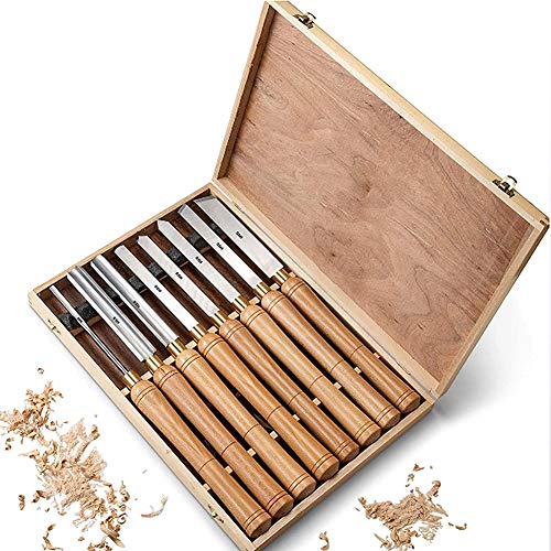 ZHIRCEKE Conjunto de chisels de Torno de Madera Utensilios de torneado de Madera Conjunto gubias Acero Alta Velocidad con Asas de Madera Dura con Cuchilla HSS en Caja Madera(8 Piezas)