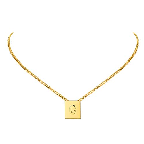 16 pulgadas ajustable collar colgante letra mayuscula C (26 inicial letters) - Acero inoxidable con baño de 18K oro - GRATIS caja de regalo