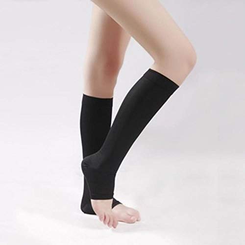 18-21 Mm Medias De Compresión hasta La Rodilla con Punta Abierta Medias De Apoyo para Hombres Y Mujeres Medias De Ballet De Baile Calcetines hasta La Rodilla, Negro, L