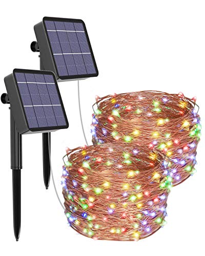 [2 Pack] Guirnaldas Luces Exterior Solar, Litogo Luces Led Solares Exteriores Jardin 12m 120 LED 8 Modos Cadena de Luces Decoracion para Navidad, Terraza, Fiestas, Bodas, Patio, Jardines