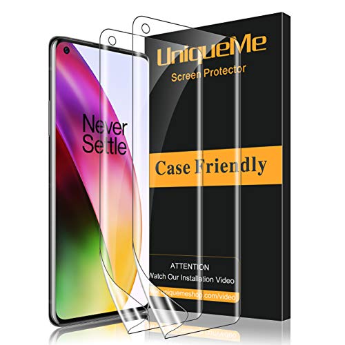 [2 Pack] UniqueMe Protector de Pantalla para Oneplus 8, [Fácil instalación] [Huella Digital Disponible] HD Clear TPU Case Friendly Película Flexible de Cobertura Completa