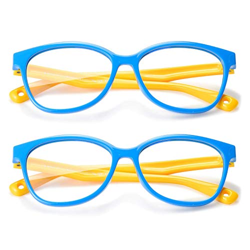 2 piezas Gafas Anti luz Azul para Gafas de Ordenador para ni?os, Ni?os Luz Azul Gafas de Bloqueo Anti Eyestrain Computadora UV Gafas Lente no recetada Edad 3-10 (2 piezas azul amarillo)