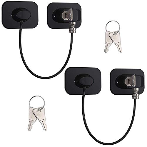 2PCS Seguridad para Ventanas Puertas, Restrictor de Bloqueo Cierre de Seguridad para Niño Infantil Bebes, Cable de Bloqueo con Llaves para Ventana Puerta Refrigerador Cajon Armario (Negro)