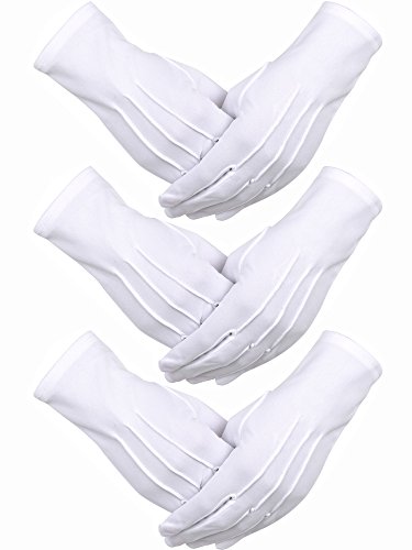 3 Pares de Guantes de Algodón de Nylon Guantes de Disfraz de Desfile Blancos para Guardia de Honor Formal Tuxedo de la Policía y Ocasiones Especiales (Diseño de 3 Costuras) 3 Pares de Guantes de Algodón de Nylon Guantes de Disfraz de Desfile Blancos para Guardia de Honor Formal Tuxedo de la Policía y Ocasiones Especiales (Diseño de 3 Costuras)