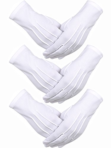 3 Pares de Guantes de Algodón de Nylon Guantes de Disfraz de Desfile Blancos para Guardia de Honor Formal Tuxedo de la Policía y Ocasiones Especiales (Diseño de 3 Costuras)