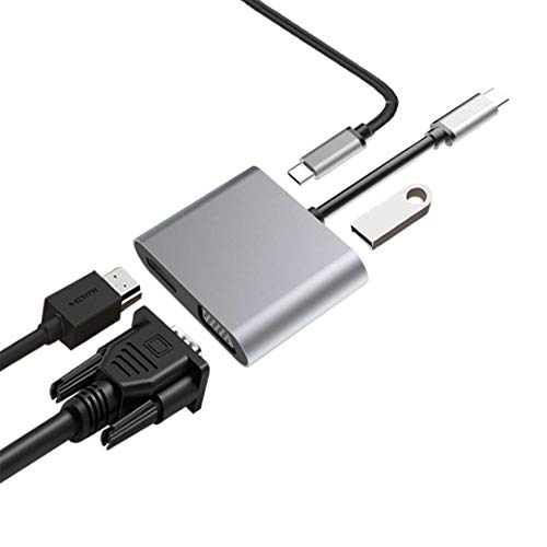 4 en 1 Tipo C, Con Puertos VGA, USB-C, Visualización en Doble Pantalla, 4K HDMI/HDTV, Adaptador VGA y Cargador USB 3.0 Para Portátil Dell, Asus, HP, MacBook Air, Surface Pro 4 en 1 Tipo C, Con Puertos VGA, USB-C, Visualización en Doble Pantalla, 4K HDMI/HDTV, Adaptador VGA y Cargador USB 3.0 Para Portátil Dell, Asus, HP, MacBook Air, Surface Pro
