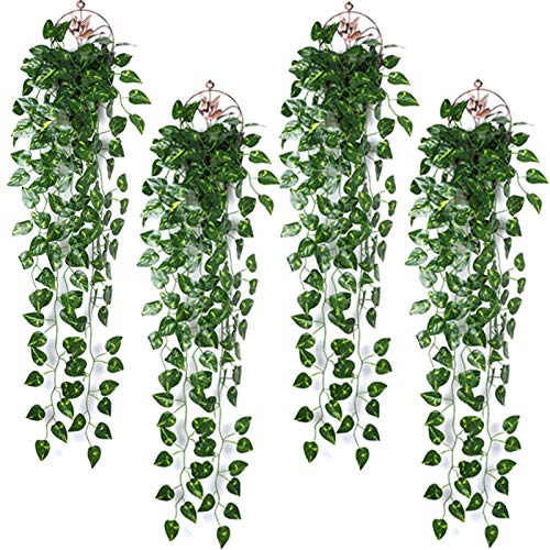 4 pcs Hiedra Artificial, Plantas Helechos Artificiales Colgantes 90cm Enredaderas Plastico Guirnalda Hojas Verde Planta,para Interior Exterior Boda Pared Jardín Valla Oficina