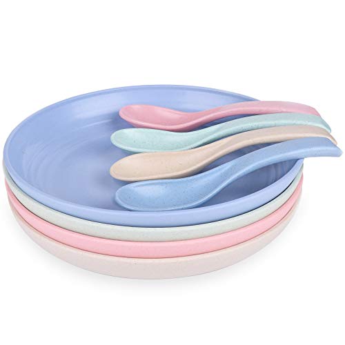 4 platos de paja de trigo con 4 cucharas de paja de trigo irrompibles, aptos para lavavajillas y microondas, irrompibles y ligeros, saludables para niños (20 cm) 4 platos de paja de trigo con 4 cucharas de paja de trigo irrompibles, aptos para lavavajillas y microondas, irrompibles y ligeros, saludables para niños (20 cm)