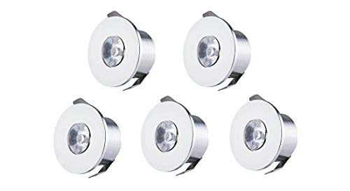 5 focos LED punto de luz borde blanco circular empotrado 1 W frío 6500 K [Clase de eficiencia energética A+]