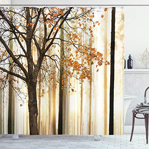 ABAKUHAUS Otoño Cortina de Baño, Resumen árbol en Maderas, Material Resistente al Agua Durable Estampa Digital, 175 x 240 cm, Marrón Anaranjado