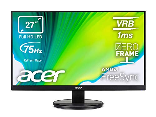 Acer KB272HLHbi - Monitor de 27" Full HD 75 Hz 16:9 (60cm, 1920X1080, Pantalla IPS LED, ZeroFrame y FreeSync, 300 nits, 1ms VRB, VGA, HDMI, Euro EMEA EMEA MPRII V.Cable x1) - Color Negro