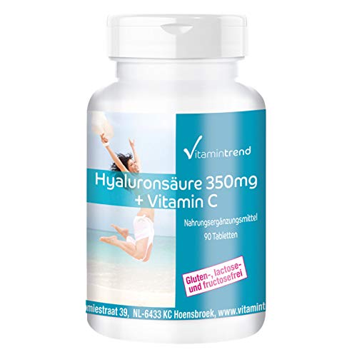 Ácido hialurónico 350mg + Vitamina C - 90 Comprimidos - Vegano - Altamente dosificado