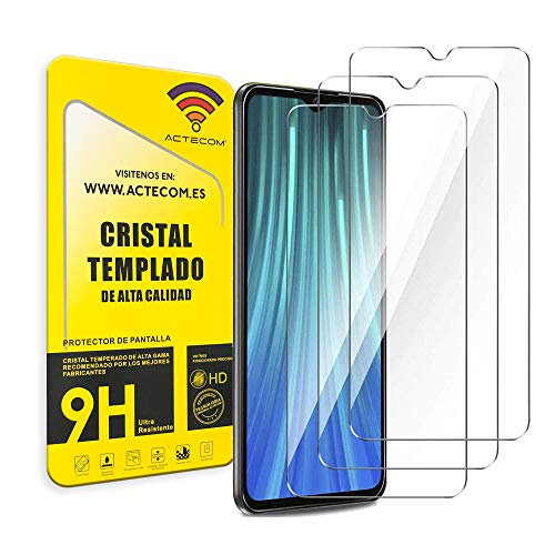 ACTECOM Pack de 3 Protector de Pantalla Compatible con Xiaomi Redmi Note 8 PRO Cristal Templado CASE FRIENDLY 9H 2.5D (3 uds.)