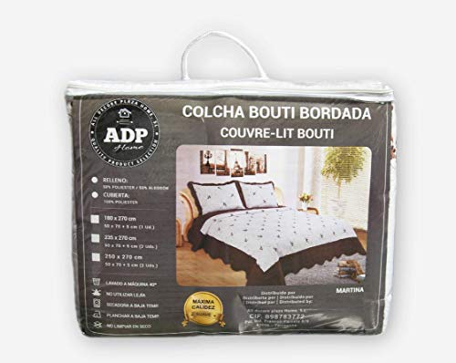 ADP Home - Colcha Bouti Bordada Martina Color Chocolate - 1 Colcha De 235x270cm + 2 Fundas De Almohada 50x70+5cm (para Cama De 135 Y 140)