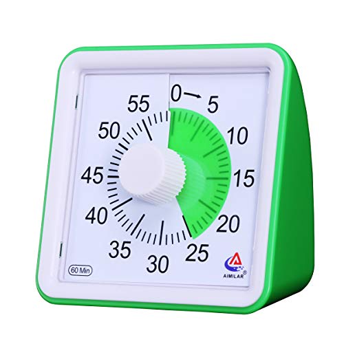 AIMILAR Temporizador visual de 60 minutos, herramienta de gestión de tiempo silenciosa, para aula o reuniones, reloj de cuenta atrás para niños y adultos verde