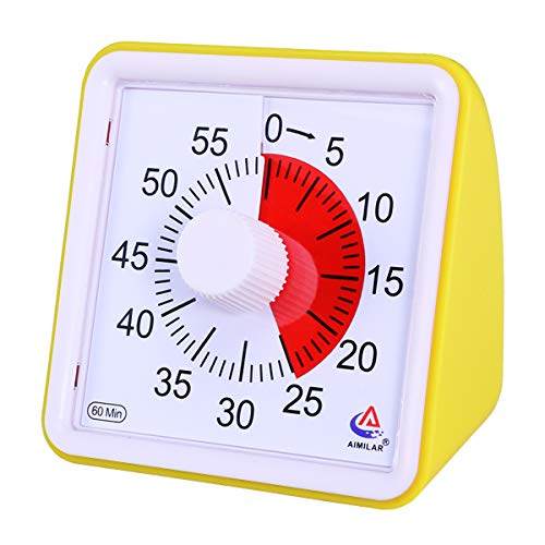 AIMILAR Temporizador visual de 60 minutos, herramienta de gestión de tiempo silenciosa, para aula o reuniones, reloj de cuenta atrás para niños y adultos amarillo