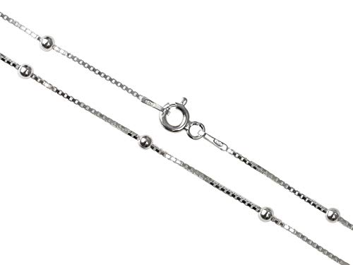 AKA Joyas - Collar Mujer Hombre Plata De Ley Esterlina 925 - Cadena de Eslabón Cuadrado con Bolas 2.5 mm - Longitud: 40 cm