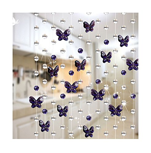 AKDSteel Cortina de cuentas de cristal de 1 m, decoración de fondo para bodas, diseño de mariposas, color lila