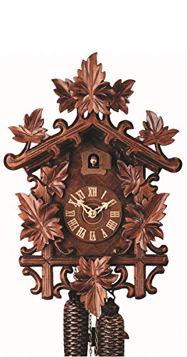 Alemán Reloj de cuco - mecanismo con cuerda para 8 días - tallado en madera - 43,5 cm - Auténtico reloj de cuco del bosque negro - de Rombach & Haas