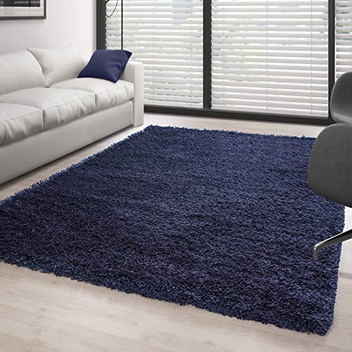 Alfombra de pelo largo para salón, altura de 3 cm, color azul marino, 140 x 200 cm Alfombra de pelo largo para salón, altura de 3 cm, color azul marino, 140 x 200 cm