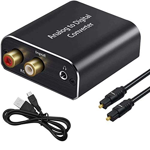 AMANKA Convertidor Analógico a Digital,Convertidor de Señal de Audio Análogo,Análogo Estéreo R/L RCA a Digital Óptico Coaxial Toslink SPDIF Audio Converter con Óptico Cable.