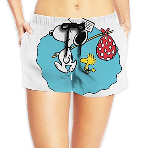 Anime de dibujos animados Snoopy mujer impreso playa pantalones cortos con cordón Junta femenina pantalones traje de baño fondos playa Boardshort Blanco blanco L