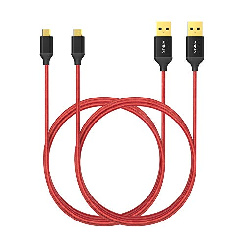 Anker - Cable micro USB trenzado de nailon con conectores dorados para Android, Samsung, HTC, Nokia, Sony y más (1,8 m), color rojo
