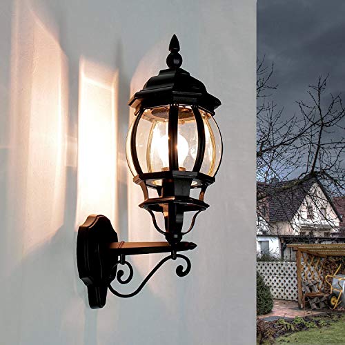 Aplique rústico de exterior Brest en negro / IP43 E27 hasta 60W / Aplique en forma de linterna para exterior resistente a la intemperie para patio y jardín Aplique rústico de exterior Brest en negro / IP43 E27 hasta 60W / Aplique en forma de linterna para exterior resistente a la intemperie para patio y jardín