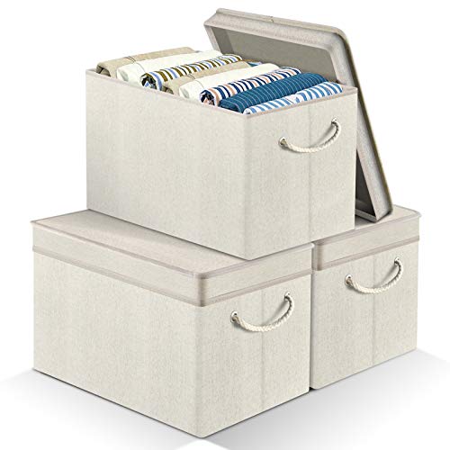 APLKER Cajas de Almacenaje Plegable, Cajas de Almacenamiento, Cubos de Almacenaje de Tela con Tapa, para Juguetes, Toallas y Ropa,para Hogar Oficina (Set de 3, Beige) APLKER Cajas de Almacenaje Plegable, Cajas de Almacenamiento, Cubos de Almacenaje de Tela con Tapa, para Juguetes, Toallas y Ropa,para Hogar Oficina (Set de 3, Beige)