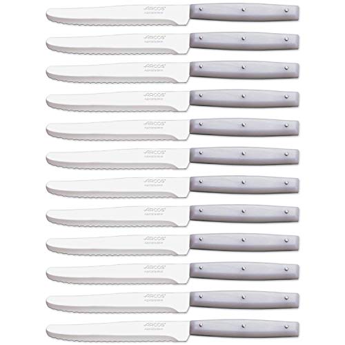 Arcos 370700-DUN14 - Cuchillos de mesa (acero inoxidable nitrum, 130 mm, mango de nailon, color gris, 12 unidades)