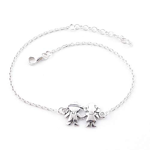 ARITZI - Pulsera Delicada en Plata de Ley 925 con Largo de 16 cm y Extension de 3 cm y Dije de 11 x 19 mm en Forma de Niño & Niña ARITZI - Pulsera Delicada en Plata de Ley 925 con Largo de 16 cm y Extension de 3 cm y Dije de 11 x 19 mm en Forma de Niño & Niña