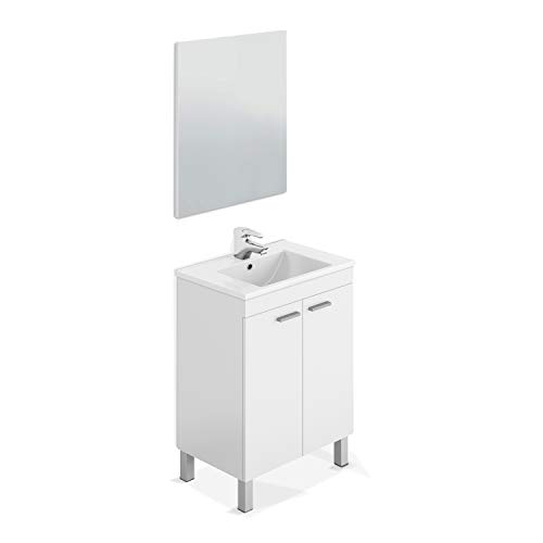 ARKITMOBEL - Mueble de baño LC1, modulo 2 Puertas con Espejo Acabado en Color Blanco Brillo, Medidas: 60 cm (Largo) x 80 cm (Alto) x 45 cm (Fondo)