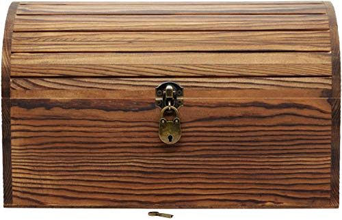 arlis Cofre del tesoro de madera maciza con cerradura - Premium gran - 32,5x17x20,5 centímetro - Madera de pino artesanal - Flameado