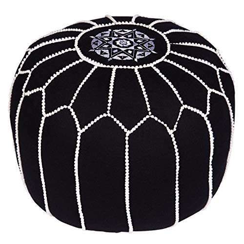 Asiento Redondo Pouf en algodón Chems Negro ø 45cm Sin relleno | Cojín de asiento Cojín de suelo Cojines Orientales | Taburete de asiento Taburete de pie bordado como decoración oriental