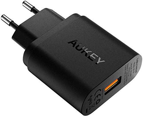 Aukey - Cargador rápido 3.0 USB, 1 puerto, 18 W, con micro USB (1 m) para cargar smartphones, tablets y otros dispositivos con USB de forma más rápida, color negro
